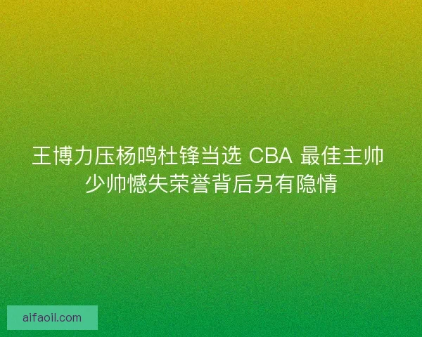 王博力压杨鸣杜锋当选 CBA 最佳主帅 少帅憾失荣誉背后另有隐情